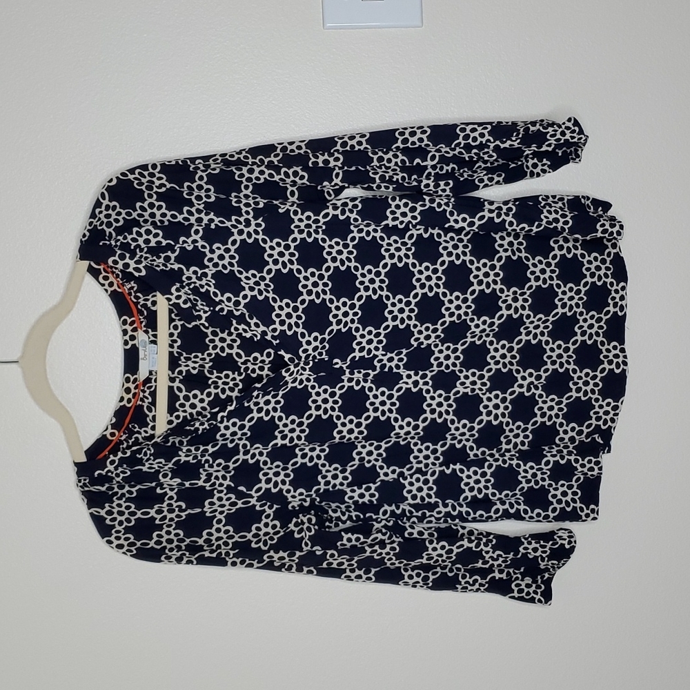 Boden Blue White 3/4 Sleeve Blouse Shirt Size 8